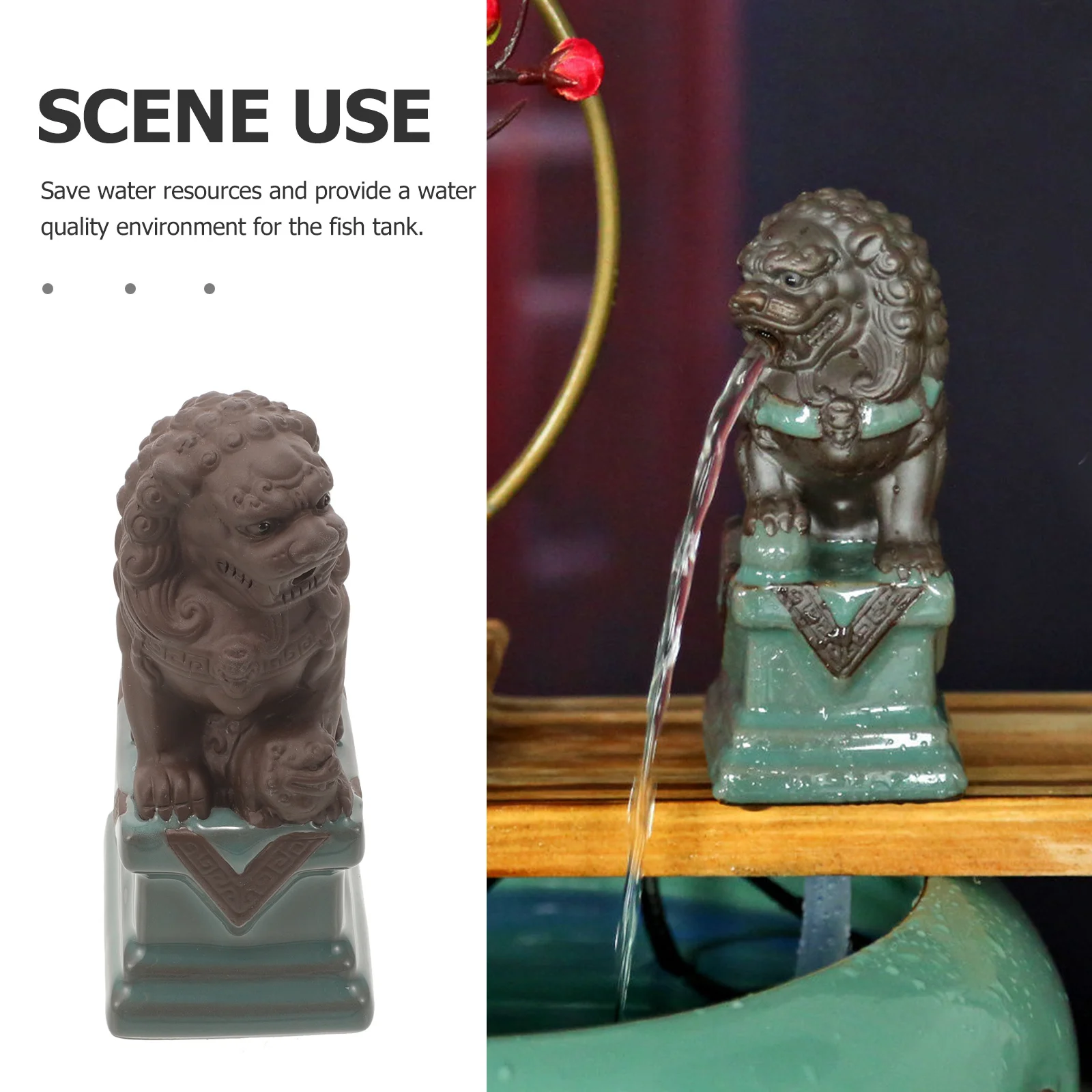 

Landscape Fountain Lion Ceramic Waterfall Decorative Flowing Water Feature for Garden Outdoor Courtyard Indoor Home Living Room