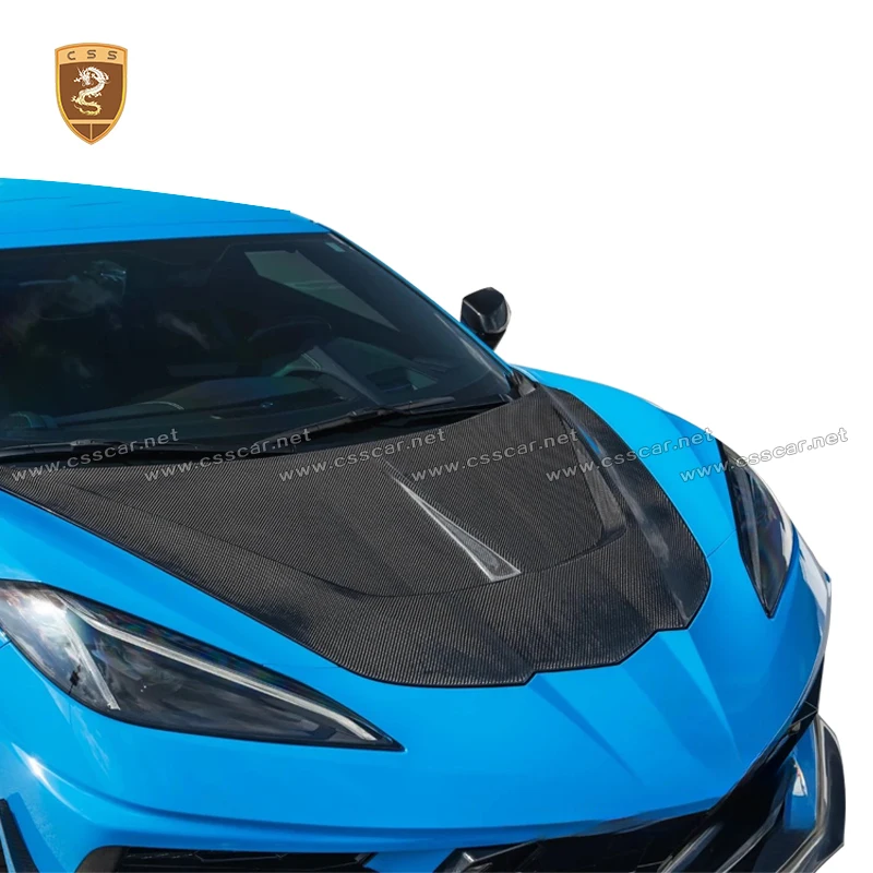 جديد لسيارة شيفروليه كورفيت C8 غطاء محرك السيارة لسباق الأداء استبدال CSS غطاء المحرك الأمامي من الكربون الجاف مجموعات ضبط السيارات #2