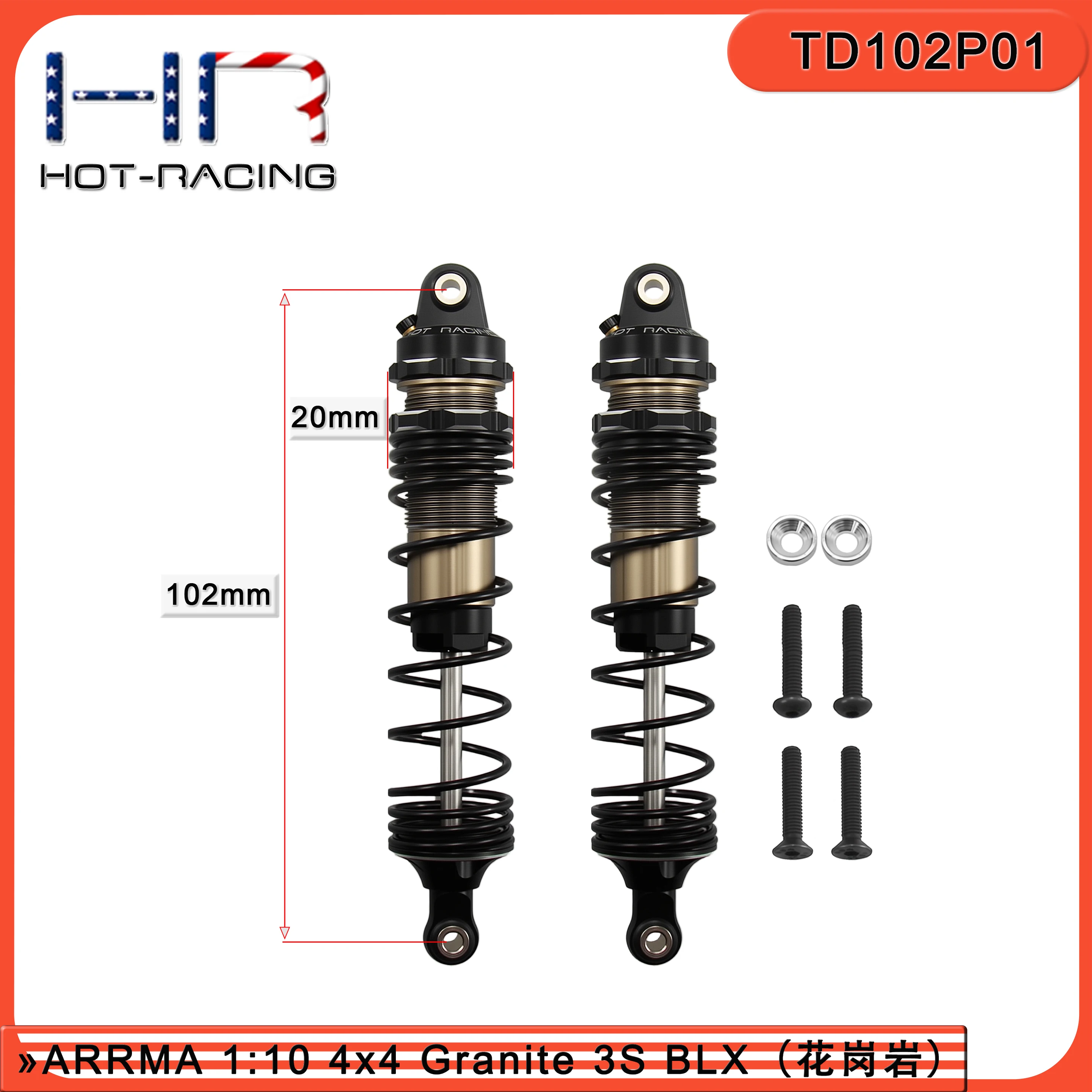 Hot Racing 115mm Threaded Aluminum Shocks Progressive Spring 2pcs for Arrma Granite Big Rock Senton Typhon Replaces ARA330551