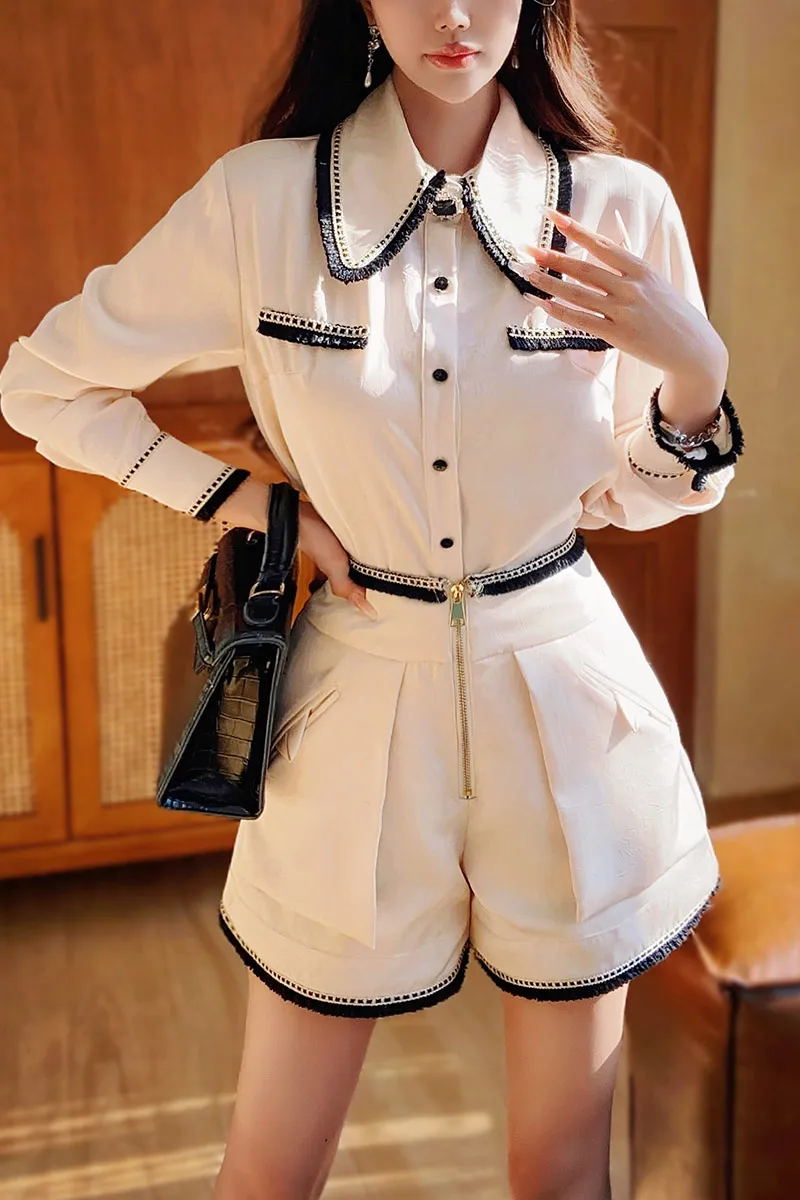 DABUWAWA Urban 2 Piece Sets Women Outfit Cozy Shirt Suiting Binding Shorts Spliced Basics Y2k Commute DA1CSE007