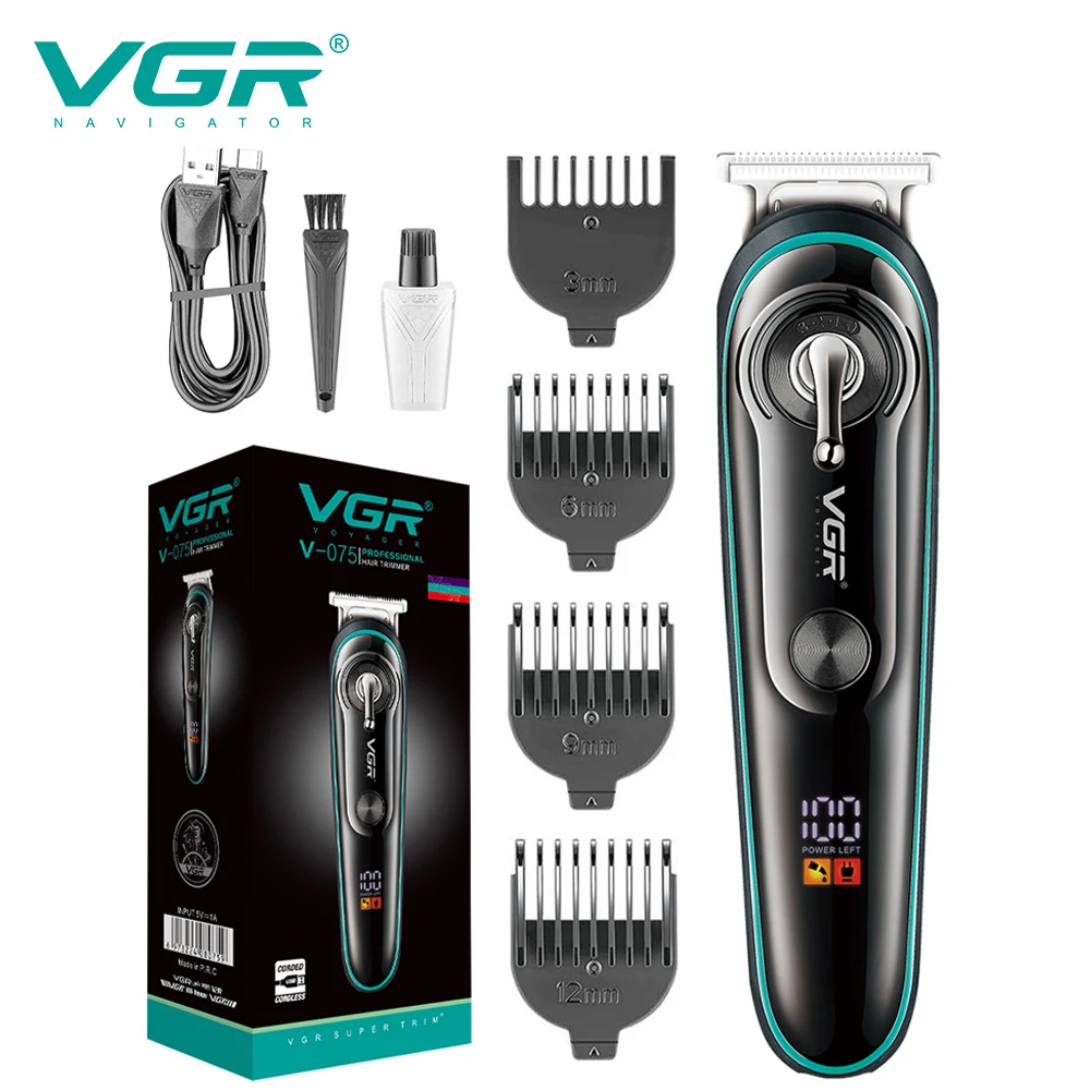 VGR Professional Hair Clipper Men's Waterproof Hair Trimmer Grooming Tools Rechargeable Cordless Hair Clipper for Barber V-075