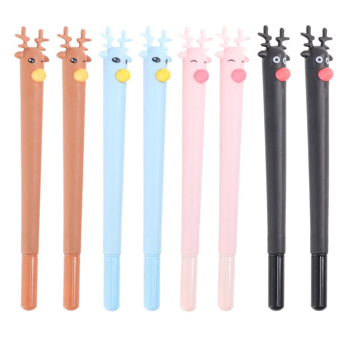 

8Pcs Deer Design Ballpoint Pen Set Smooth Writing Comfort Grip Plastic Pens for Students Office School Gift Black Brown Blue
