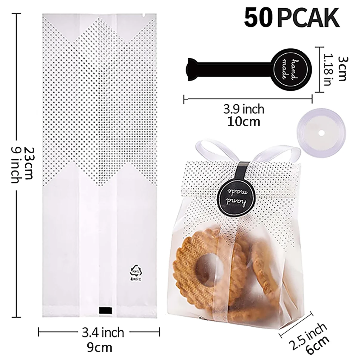 Kekstüten für Geschenke, transparente Cellophan-Beutel für Gastgeschenke, Mini-Loaf, Bundt-Kuchen, heiße Schokolade Verpackung mit Aufklebern – Detail 1