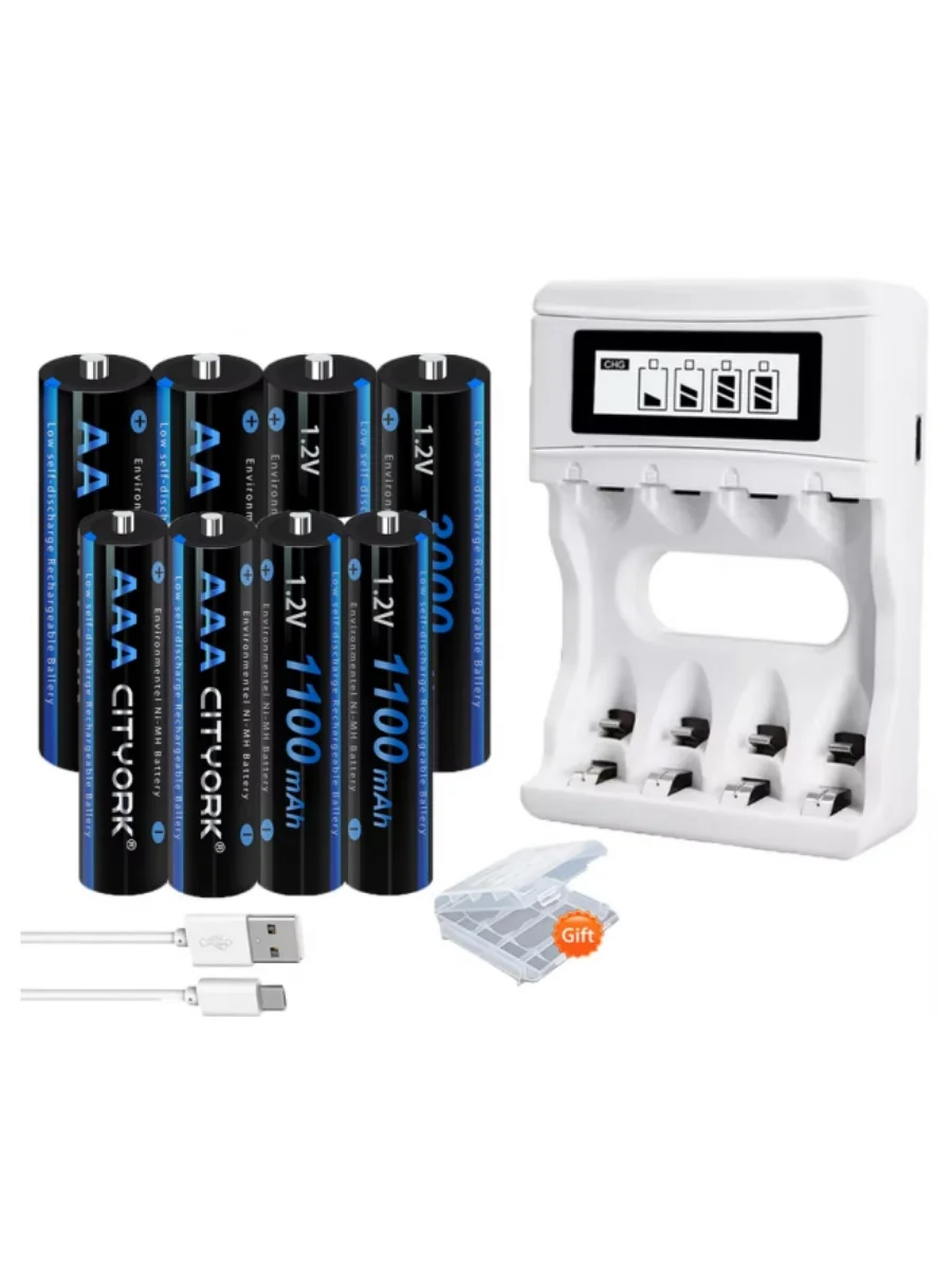 1,2V AA AAA Batterieladegerät-Set, 4-Slot-LCD-Display Smart-Batterieladegerät, für 1,2V AA AAA Ni-MH wiederaufladbare Batterien, AA 3000mAh AAA 1100mAh, Batterie für Elektrorasierer / Taschenlampe /