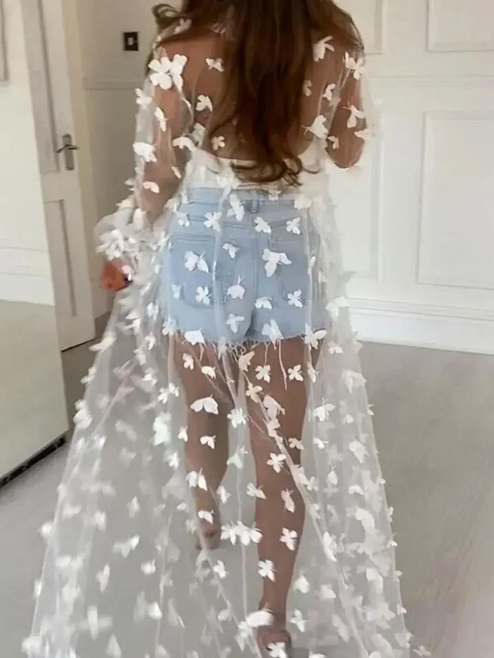 2023 Organza Beach Dress White/Black Beach Cover up Long Pareos Bikinis Cover ups Swim Cover up Robe Plage Beachwear