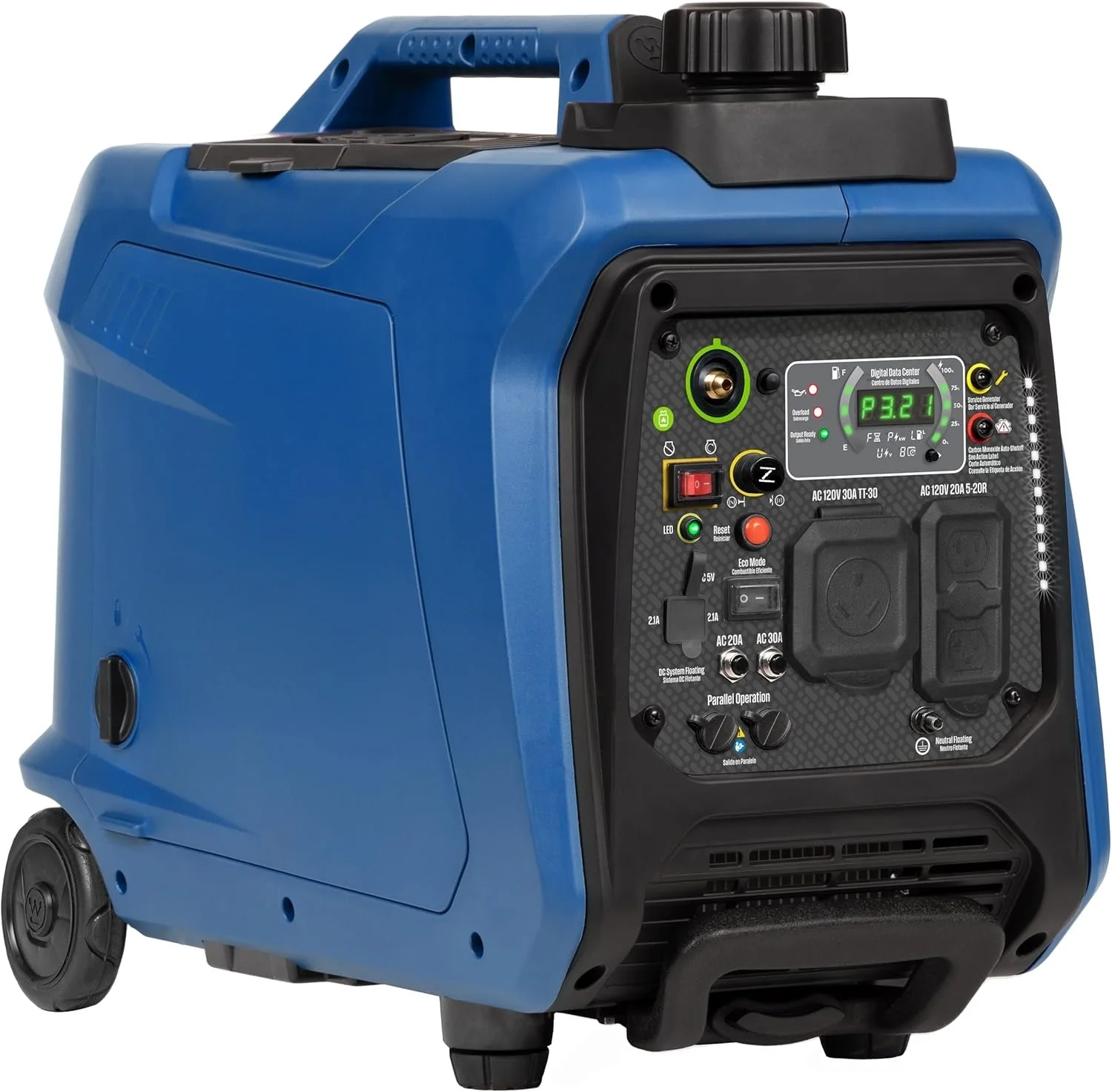 

4000 Peak Watt Super Quiet Dual Fuel Portable Inverter Generator, Wheel & Handle Kit, Gas & Propane Powered, RV Ready, CO Sensor