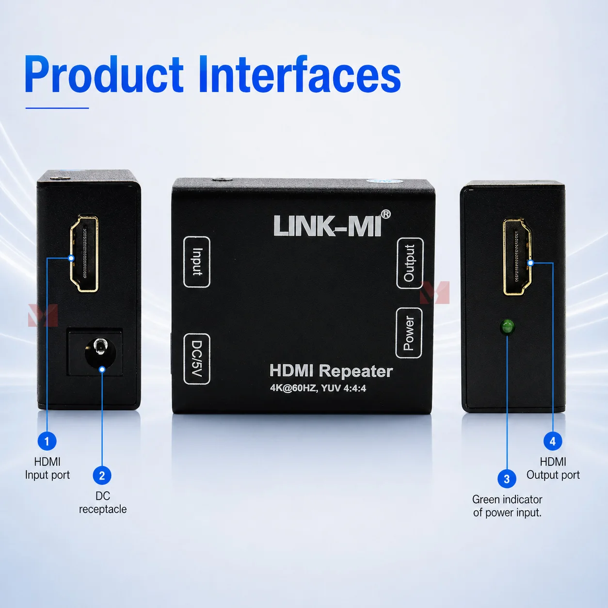 HDMI 2.0 Repeater 4K60Hz YUV4:4:4 HDMI Signal Booster 18Gbps HDCP2.2 HDMI Extender 3D CEC Pass Through No Power Supply