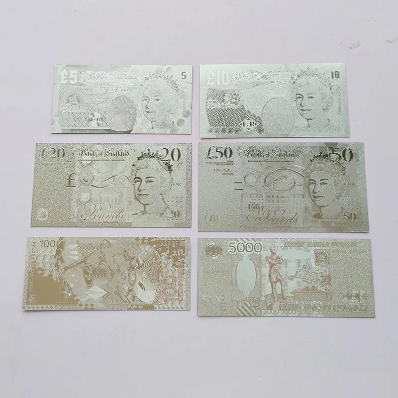 10Pcs/set Colored Gold Foil Banknote Queen Elizabeth United Kindom Pound Banknote UK GBP Fake Money Bill Souvenir Gift for Him