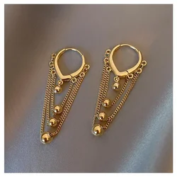 Pendientes de aro colgantes con forma de corazón y cuentas de cadena larga Vintage para mujer y niña, joyería de moda coreana, regalo para fiesta, venta al por mayor,ьги 2025