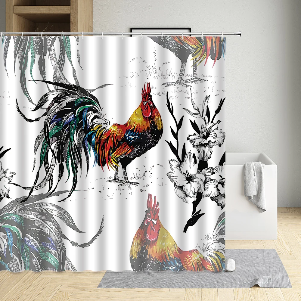 Animal Shower Curtain Cock Cheetah Lion Peacocks Cat Macaw Toucan Parrot Flower Green Leaf Love Heart Cloth Bathroom Decor Bath