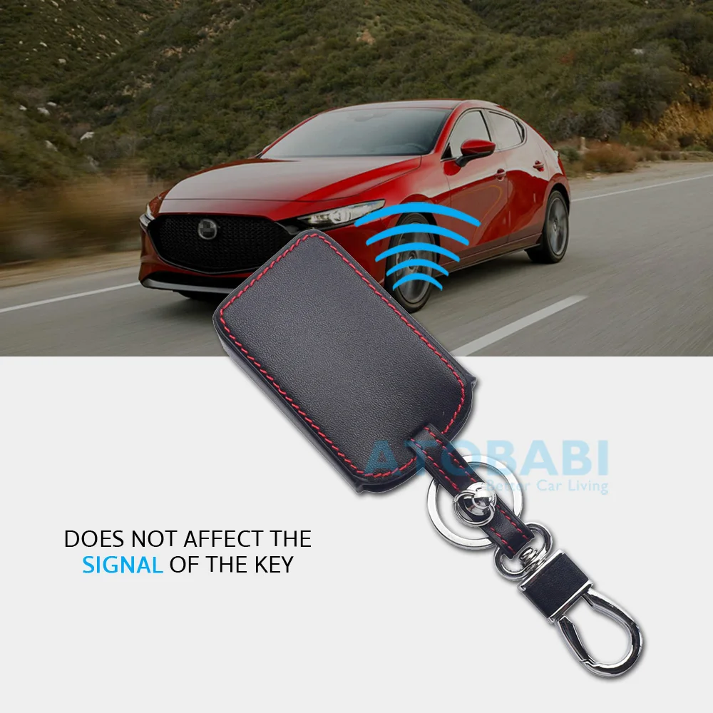 ATOBABI Leather Car Key Case Keychain For Mazda 3 Sedan Hatchback CX-30 CX-5 CX-9 2020 2021 Smart Keyless Remote Control Cover