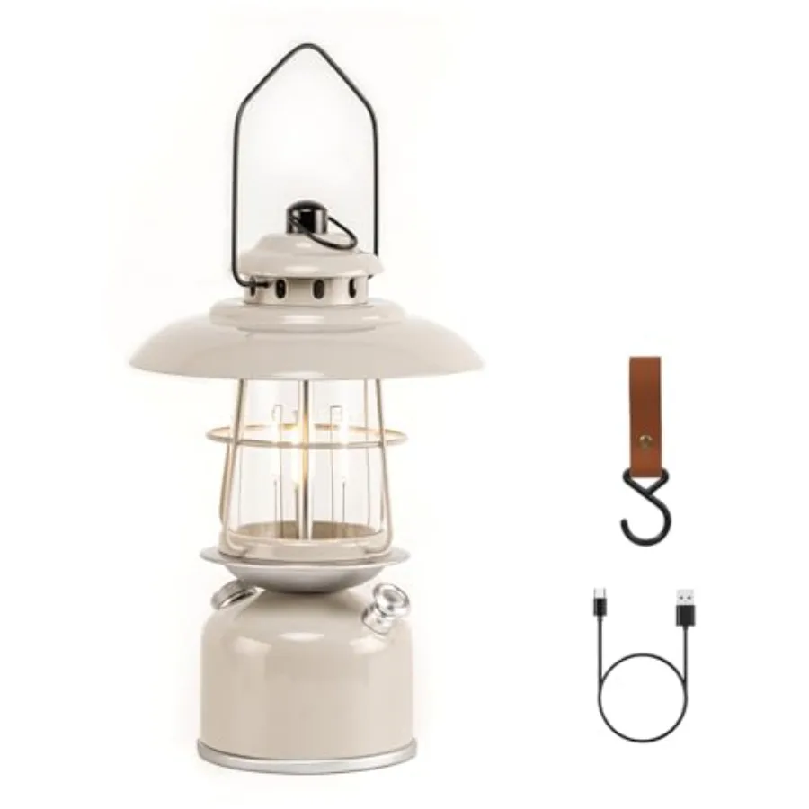 Metal Retro Classic LED Camping Lantern, 6500mAh Rechargeable Battery Last 17-500 Hours Camping Lamp, Large Dimmable Hanging La
