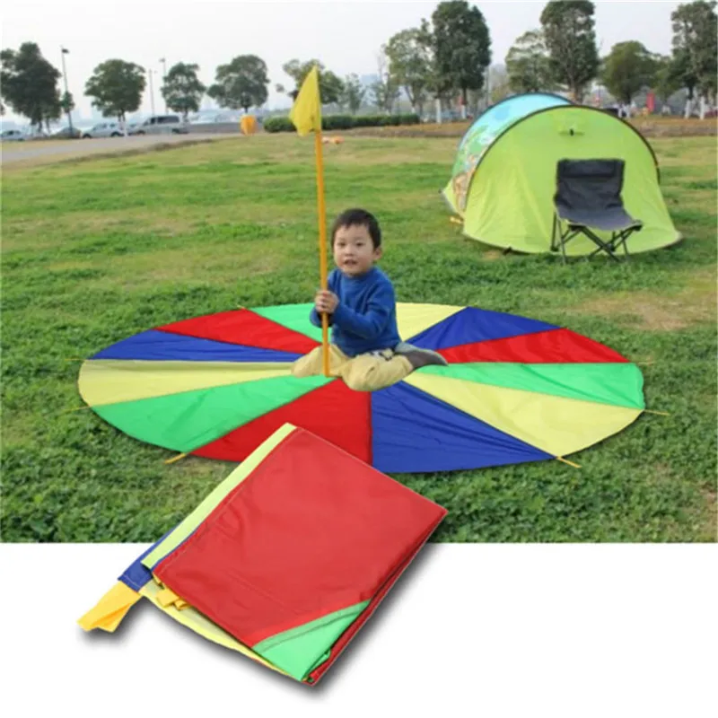 Diameter 2M Child Kid Sports Development Outdoor Rainbow Umbrella Parachute Toy Jump-sack Play Parachute 8 Bracelet