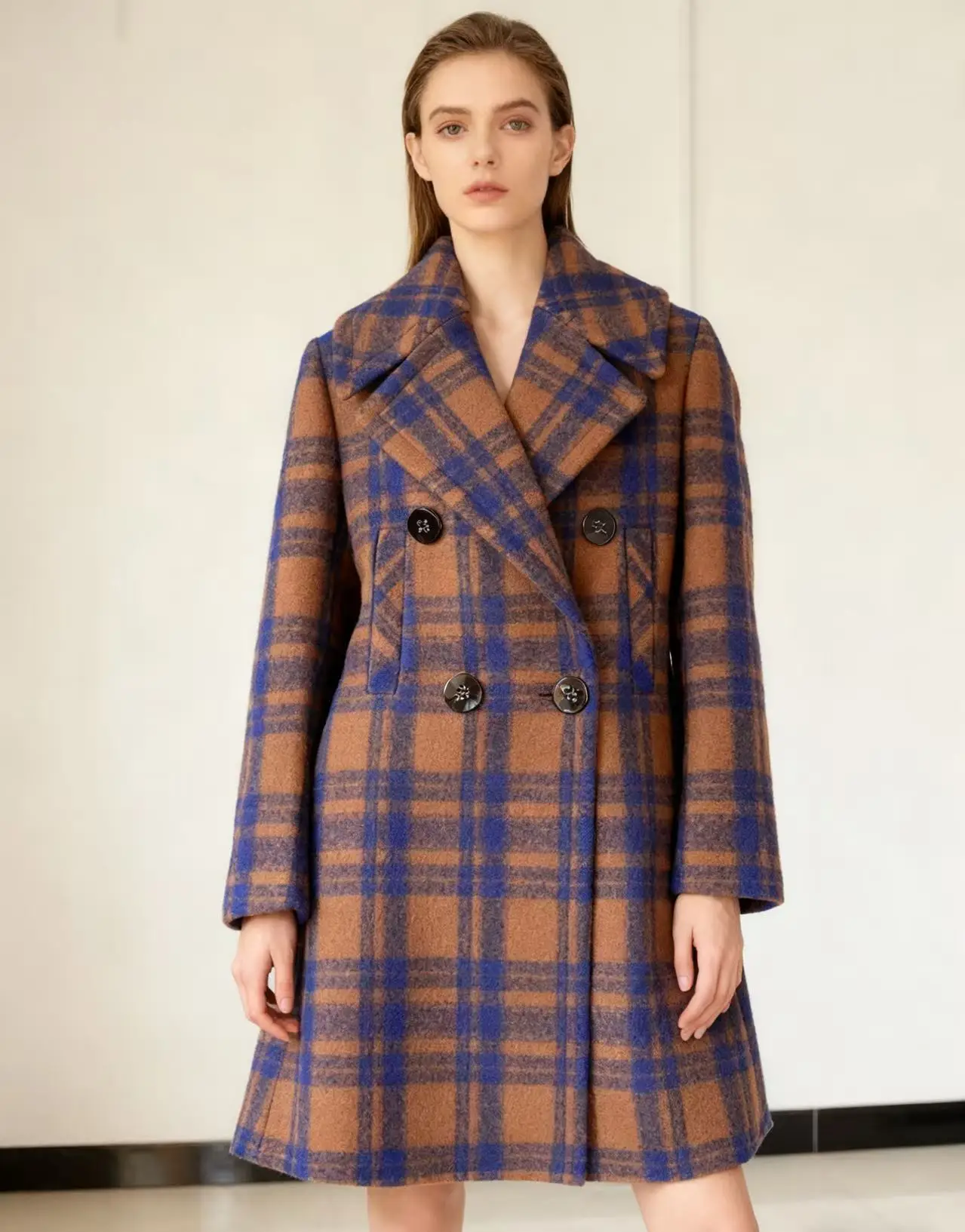 

2025 New Winter Wool Plaid Blend Coat - Stylish Long Outerwear