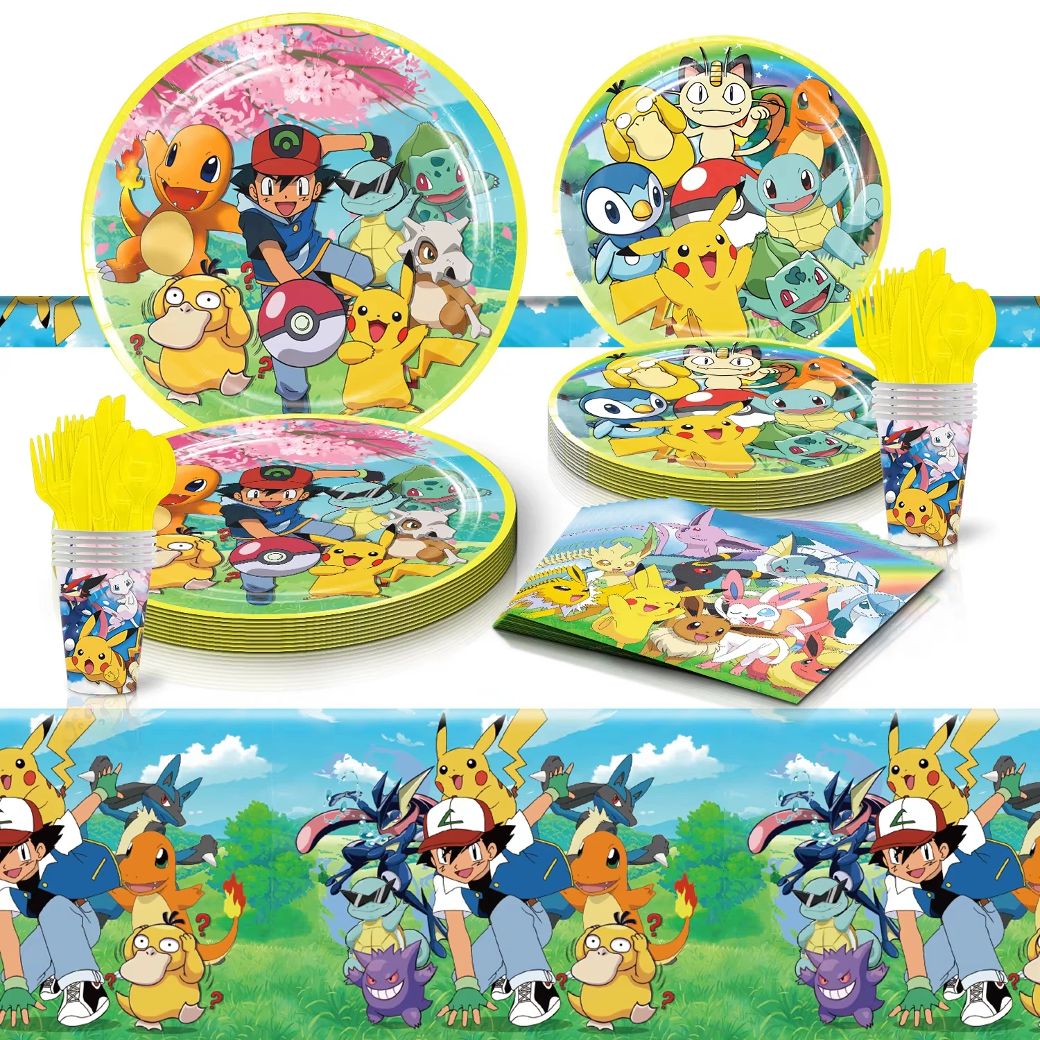 Pokemon Theme Birthday Party Decorations Kids Favors Tableware Set Cups Plates Pikachu Balloons Cake Toppers Christmas Supplies