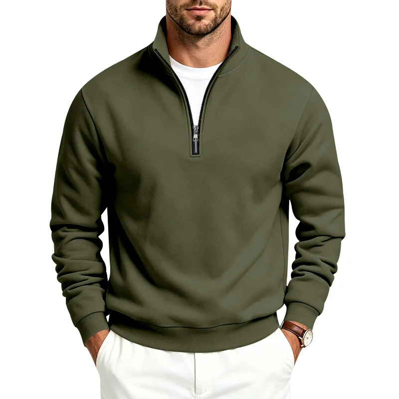 2026 Autumn Winter Men Half Zip Stand Collar Fleece Sweatshirt, Loose Fit, Outdoor Commute Casual Versatile Pullover