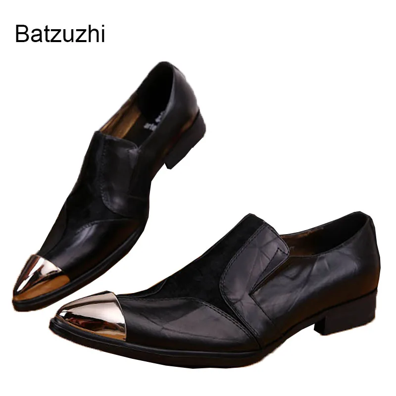 Batzuzhi Limited Edition Soft Leather Man's Shoes Leather Flats Leather Dress Shoes Man Pinted Steel Toe Business Flats