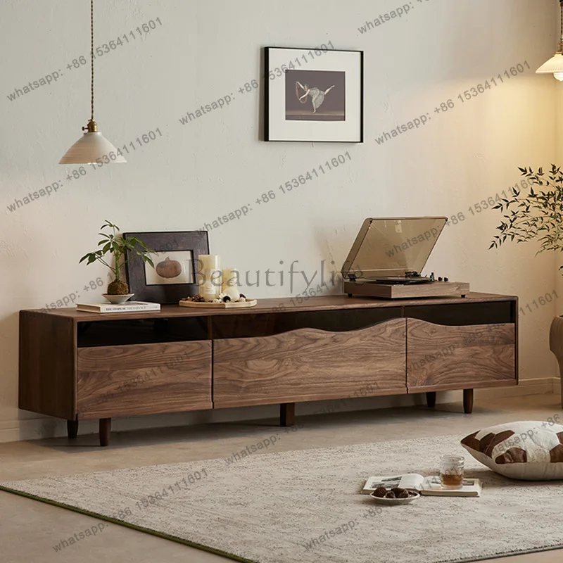 Factory Direct Sales Solid Wood TV Cabinet Black Walnut Retro Style Locker