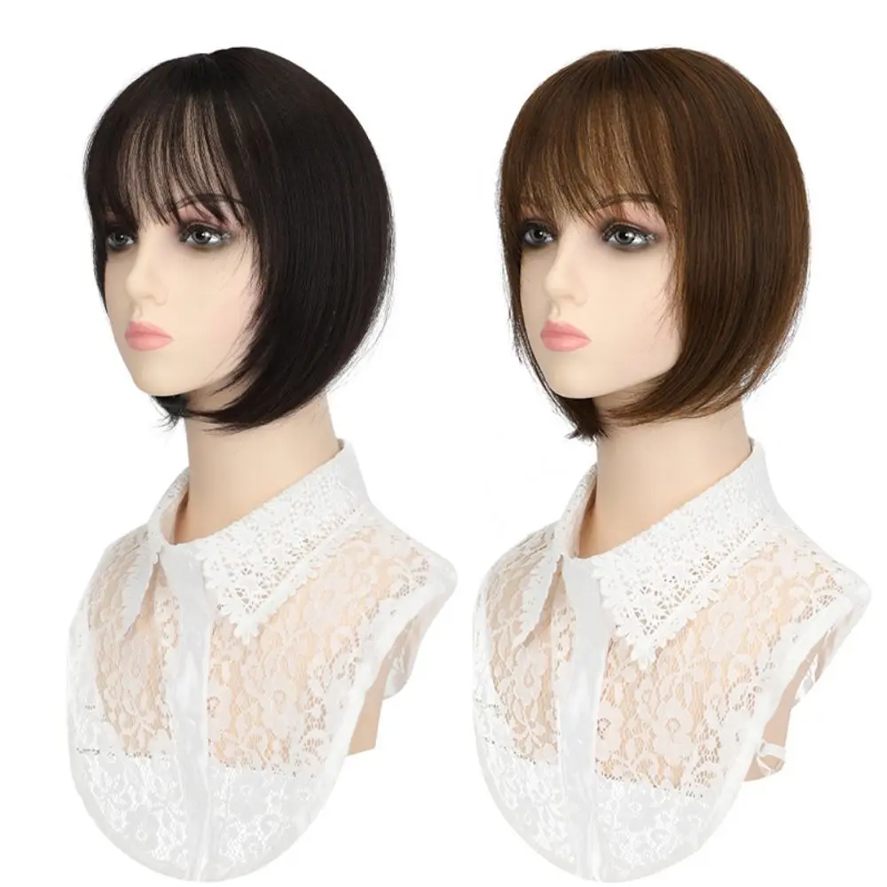 Fasion Heat Resistant Fiber Topper Hair Piece Natural Straight Top Hair Bangs Hair Extensions Cover White Hair