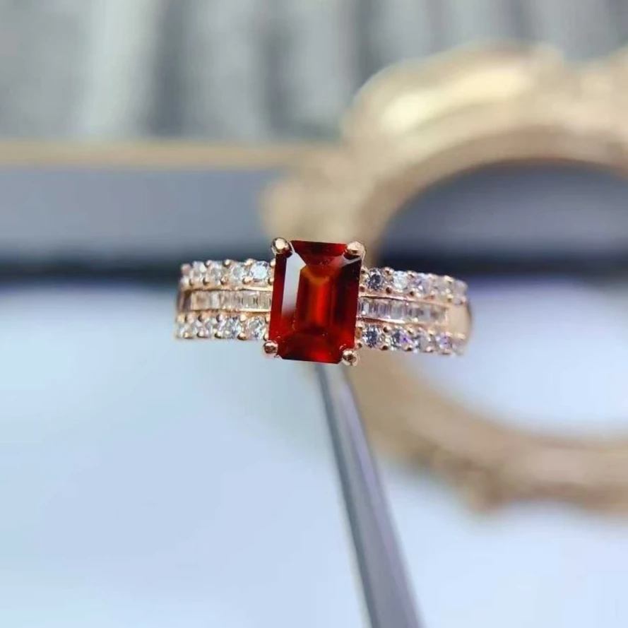 

Sterling Silver Ring for Women Natural Garnet Ring 5mm*7mm VVS Grade Garnet Jewelry for Daily Wear