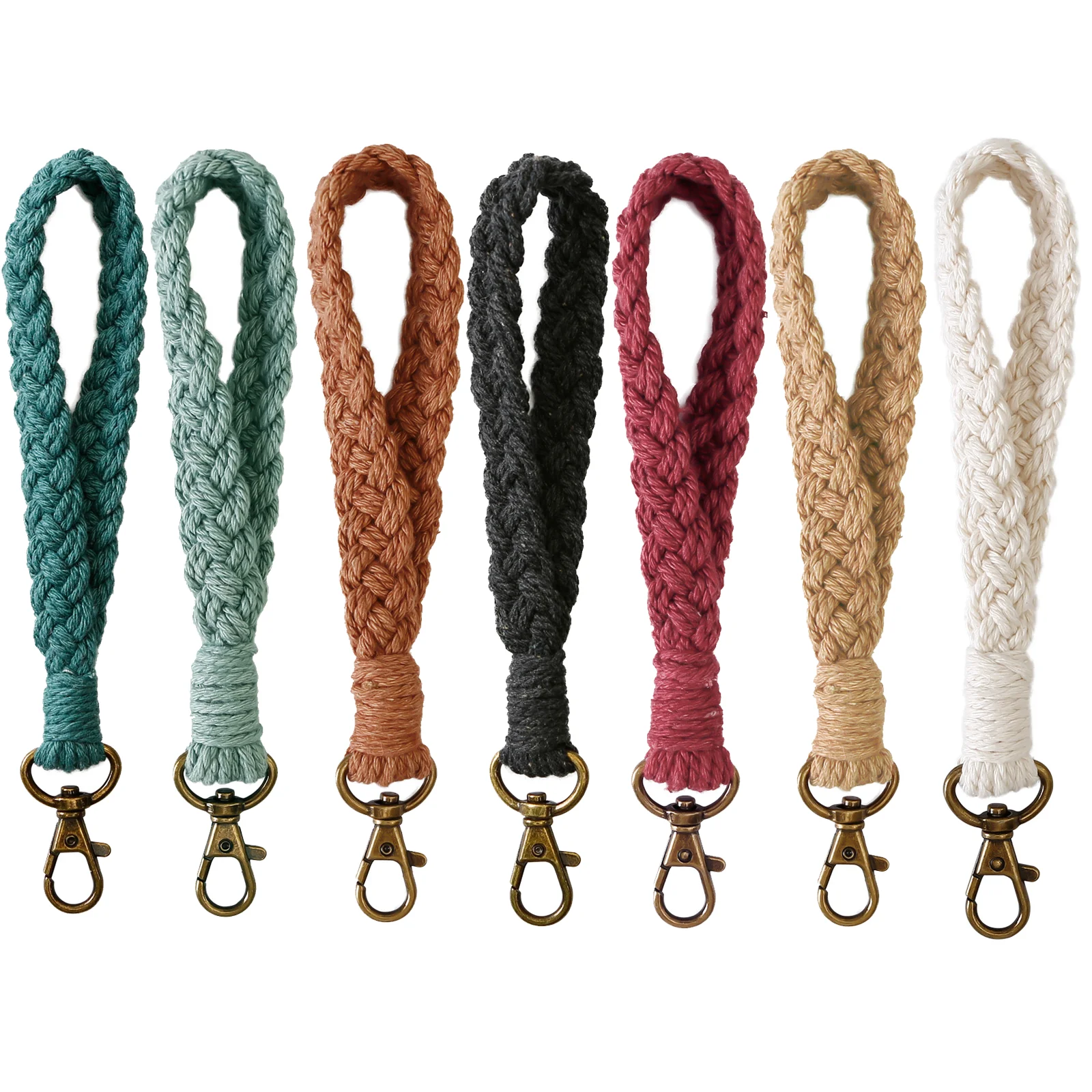Juego de 7 Uds. De cuerda de algodón hecha a mano, llavero multifuncional, correa para muñeca, accesorios colgantes
