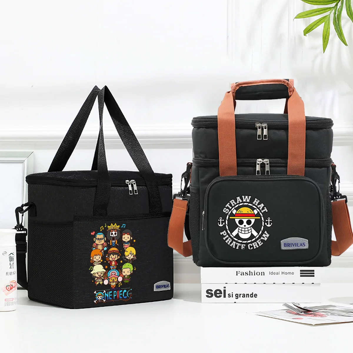 One Piece Lunch Bag Anime Large Capacity Food Storage Handbag Men Women Meal Pack with Strap Thermal Insulated Lunch Bags Gifts