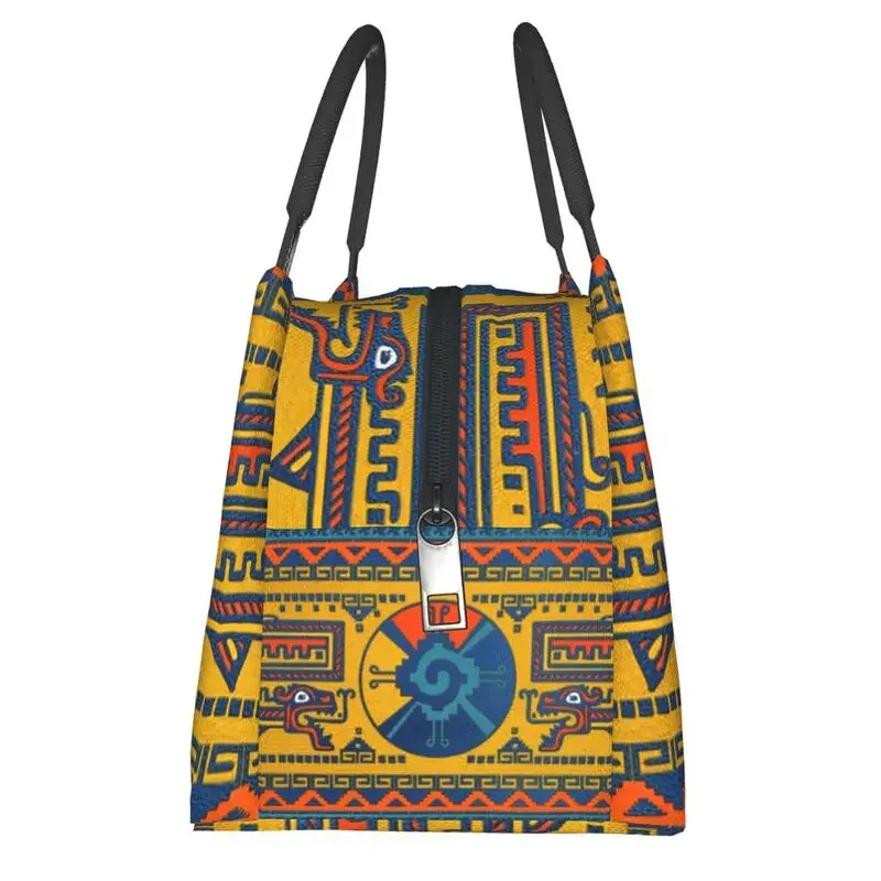 Custom Hunab Ku Mayan Symbol Leather Texture Lunch Bags Women Thermal Cooler Insulated Lunch Box for Office Travel