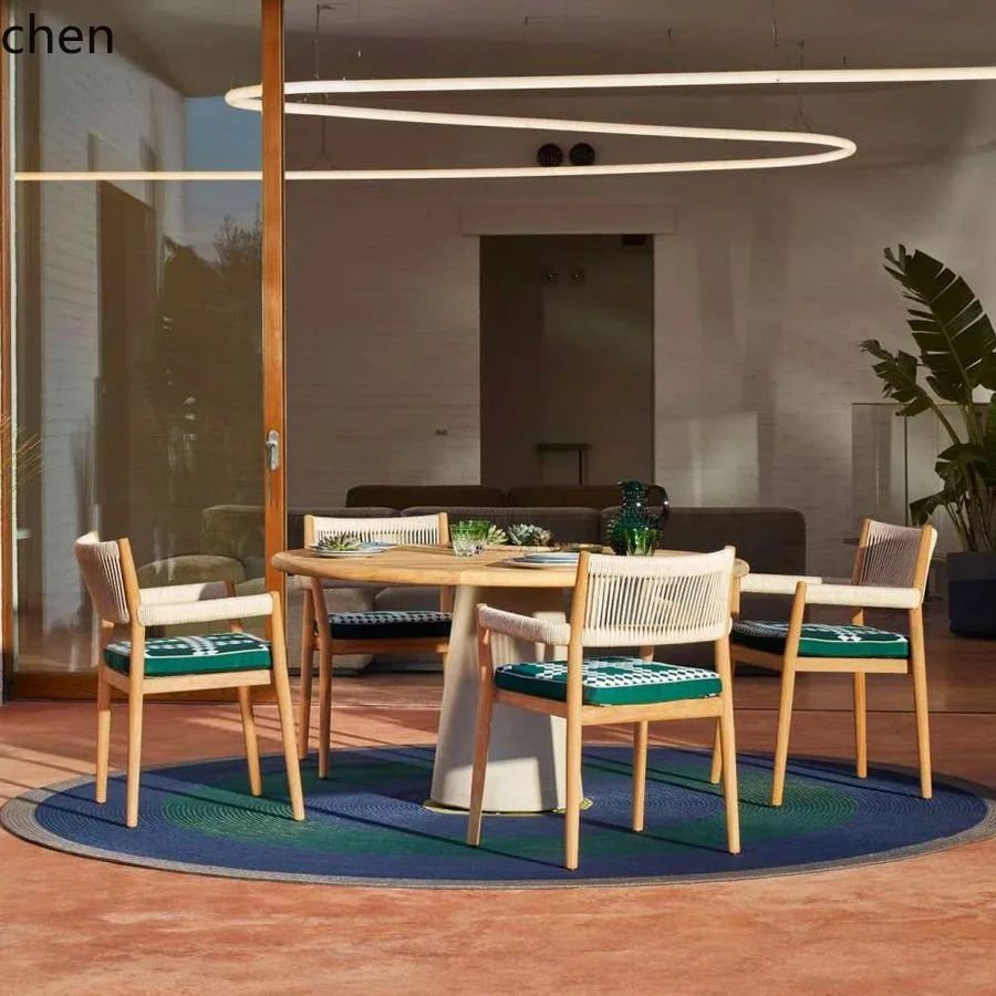 HT Custom Outdoor Rattan Table and Chairs Courtyard Sunroom Dining Set Outdoor Garden Furniture Balcony Rattan Chair