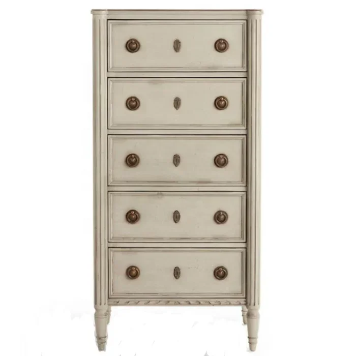 

French style antique smart design wooden 5 drawer tall chest cabinet chest of drawers