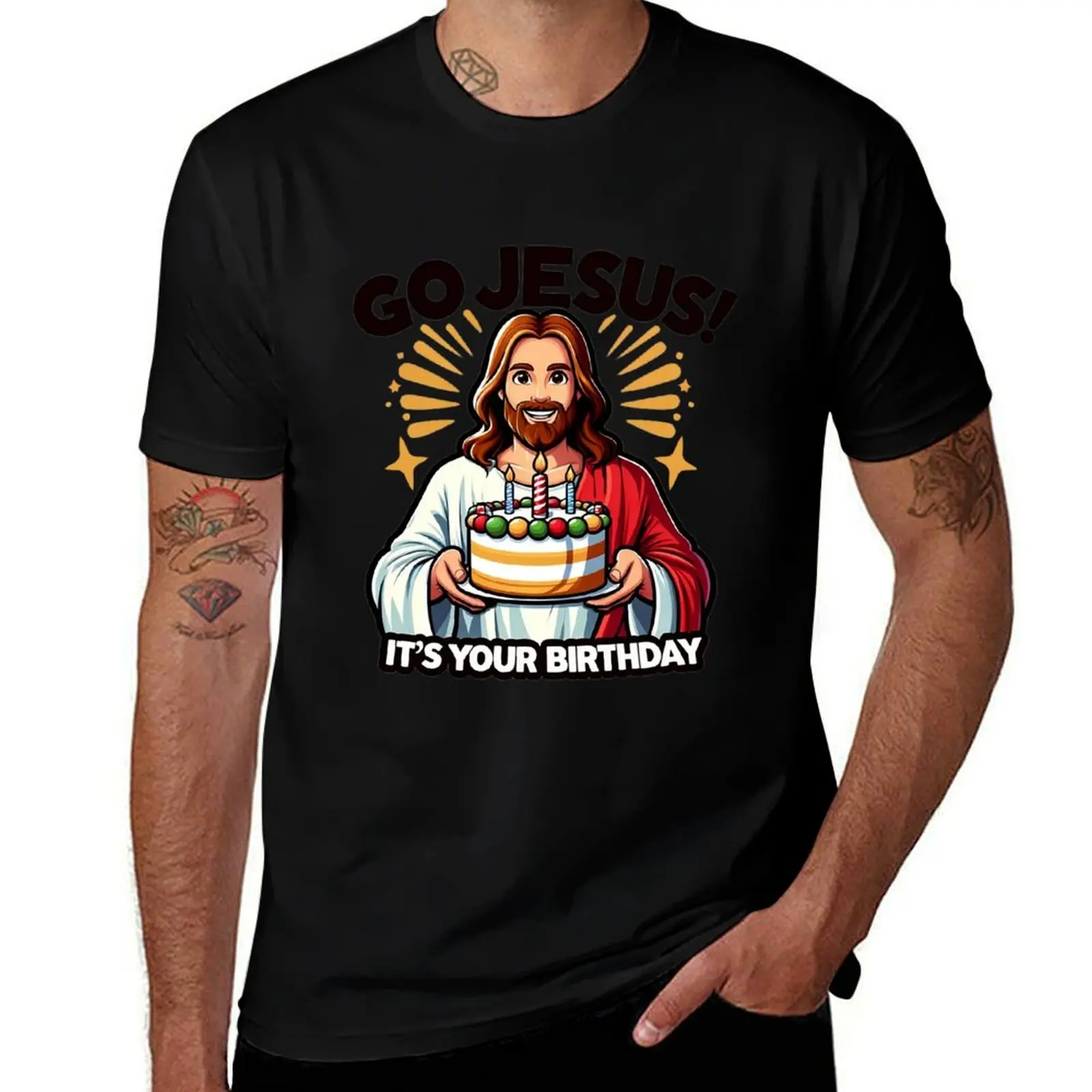 

Go Jesus! It's your birthday! - Jesus with Cake T-Shirt cotton t shirt pack t shirts for man cotton soft