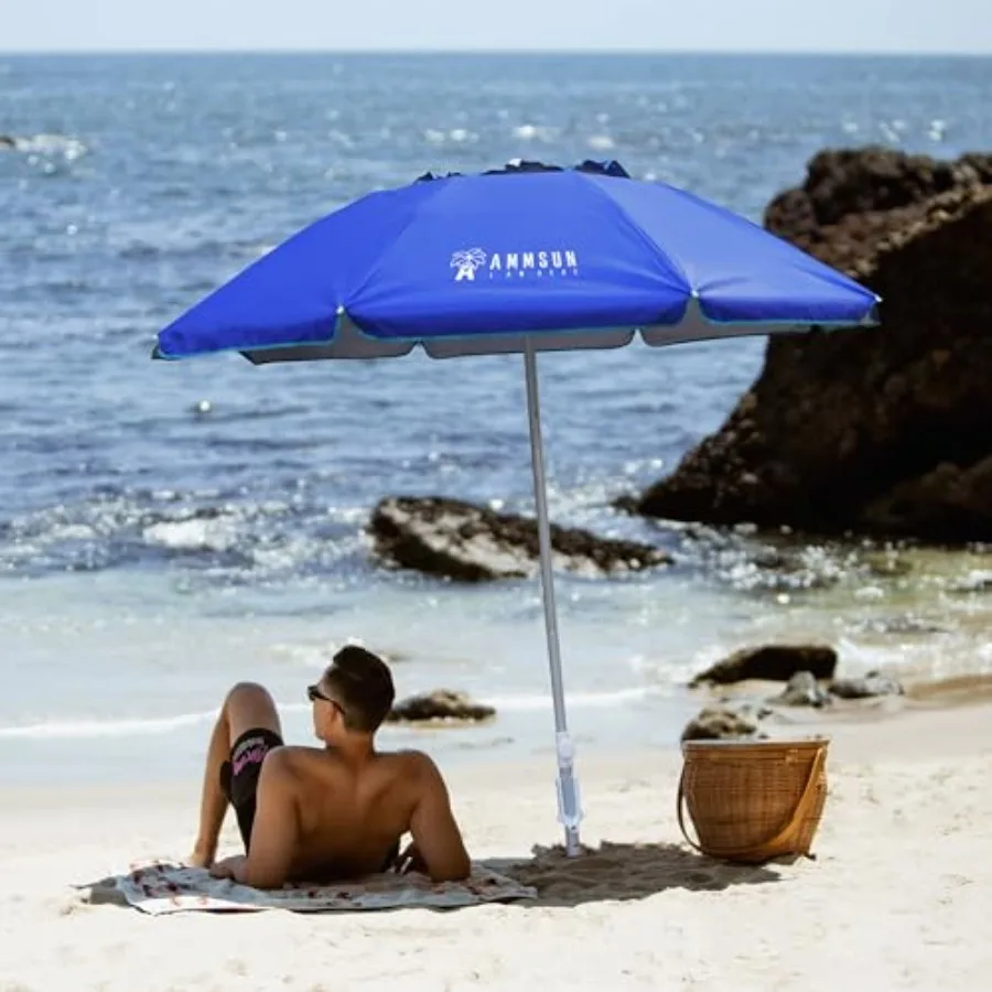 6.5ft twice folded Portable beach umbrella with sand anchor windproof, Push Button Tilt and Air vent UPF 50+ Protection Fits in
