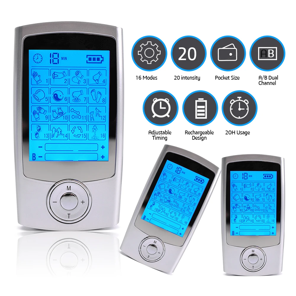 TENS Machine EMS Muscle Stimulator USB Charging for Pain Relief Treatment Using 16 Mode Dual Channel Electronic Pulse Massager