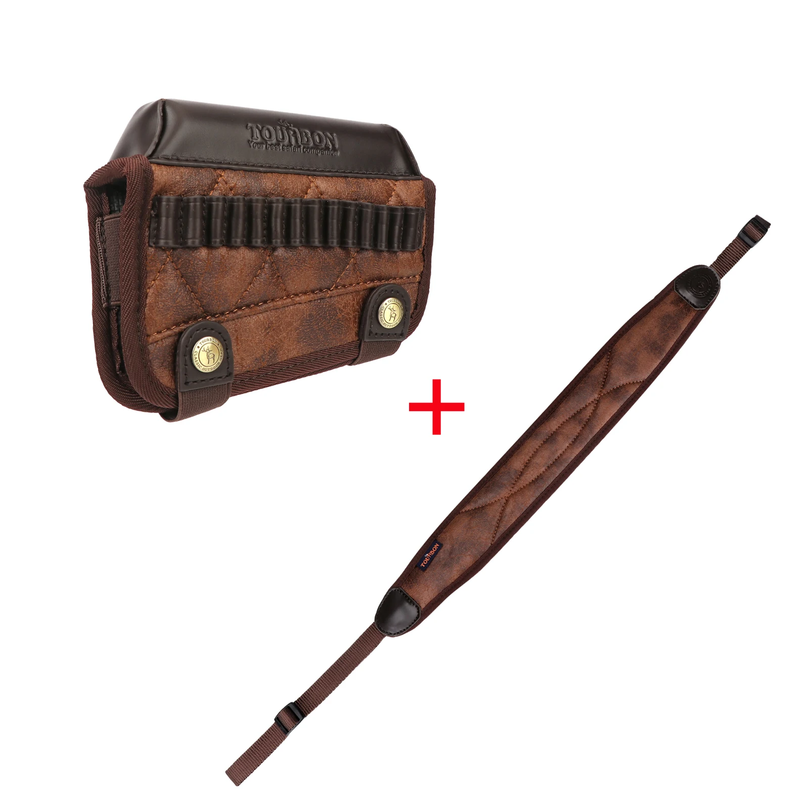 Tourbon Rifle Cheek Rest Riser Rimfire Rifle .22 LR /17 HMR Cartridges Bullet Ammo Holder Gun Sling PU (1 Set) Hunting