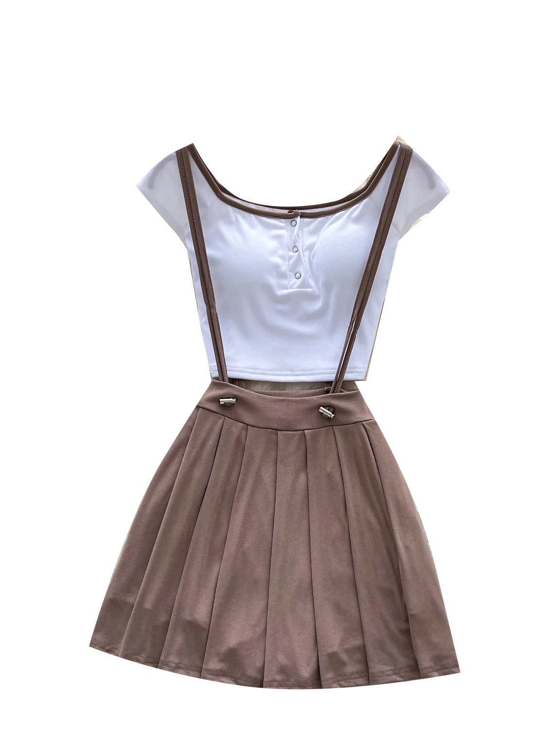 

Summer Pure Desire Sle Women's Faion Set ort Sve T-irt Top with High Waist Pleated Overalls Skirt Two Piece Set