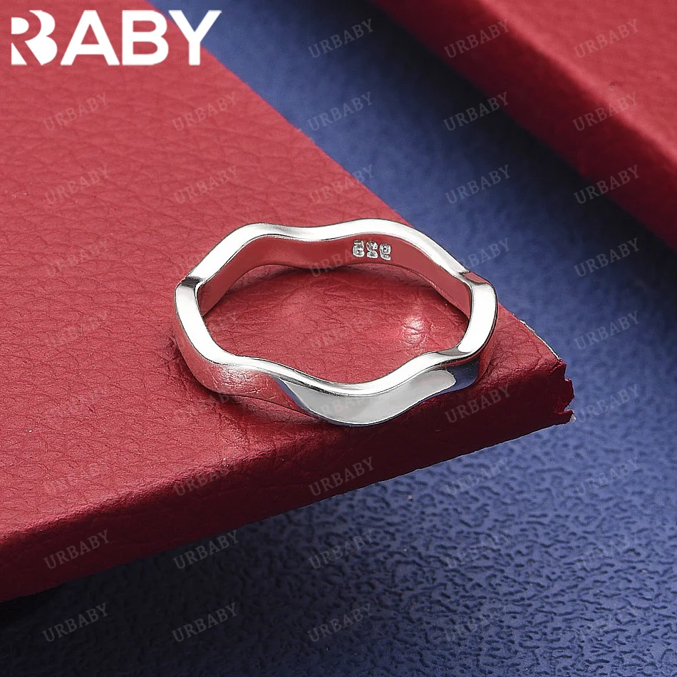 

URBABY 925 Sterling Silver Size 7-10 Wave Ring Fashion Jewelry Charm Grace Wedding Engagement Accessories