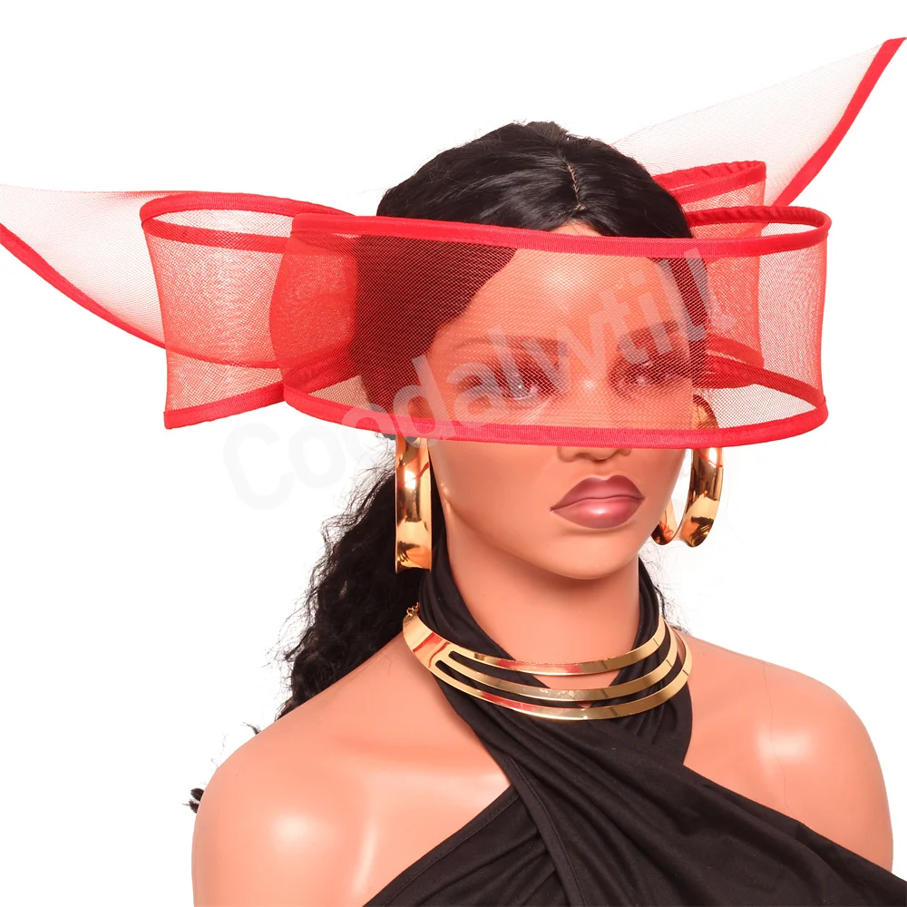 Red Wedding Mesh Fascinator Hat Women Bride Veils Fashion Headpiece Ladies Formal Derby Race Chapeau Cap Women Royal Fascinators