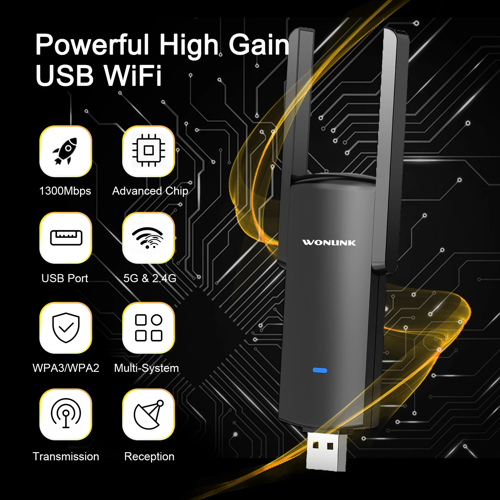 1300Mbps WiFi USB Adapter Dual Band 2.4G&5Ghz Wi-Fi Dongle 2 Antenna Driver-Free USB2.0 High-Speed Wireless Card Receiver  PC