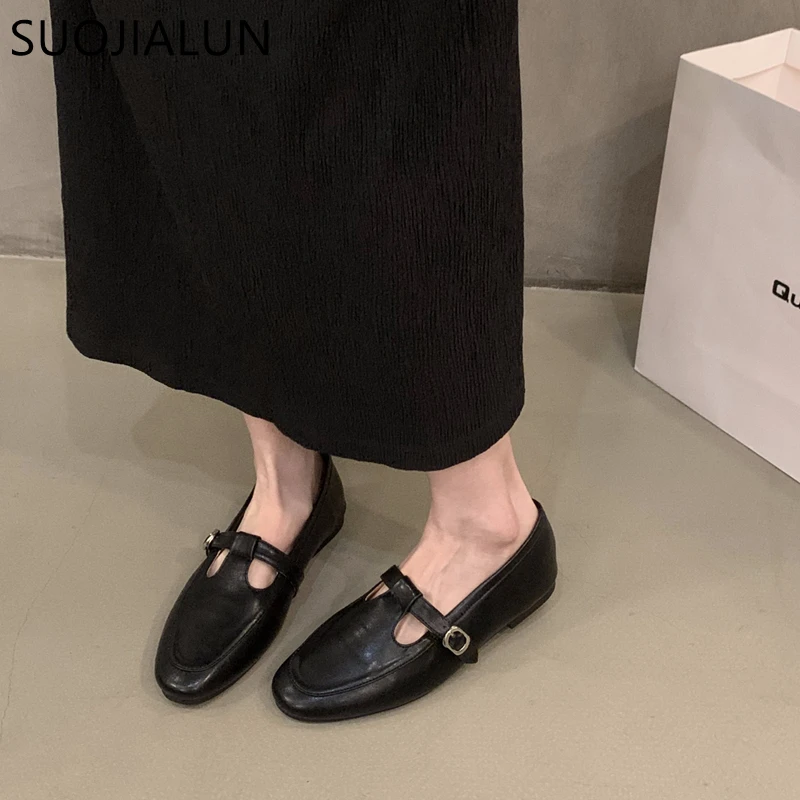 SUOJIALUN 2024 Spring New Women Flat Shoes Flat Shoes Round Toe Slip On Ladies Casual Loafer Shoes Flat Soft Sole Fashion Baller