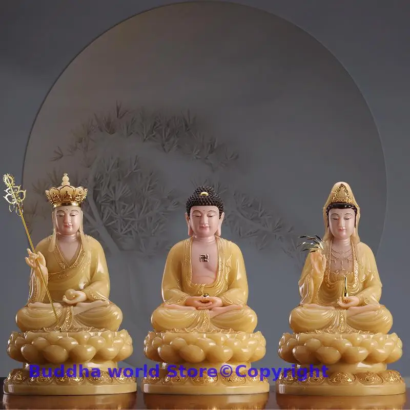 

3PCS High grade Jade XI FANG SANSHENG Buddha statue Amitabha Guanyin ksitigarbha bodhisattva HOME shrine Efficacious protection