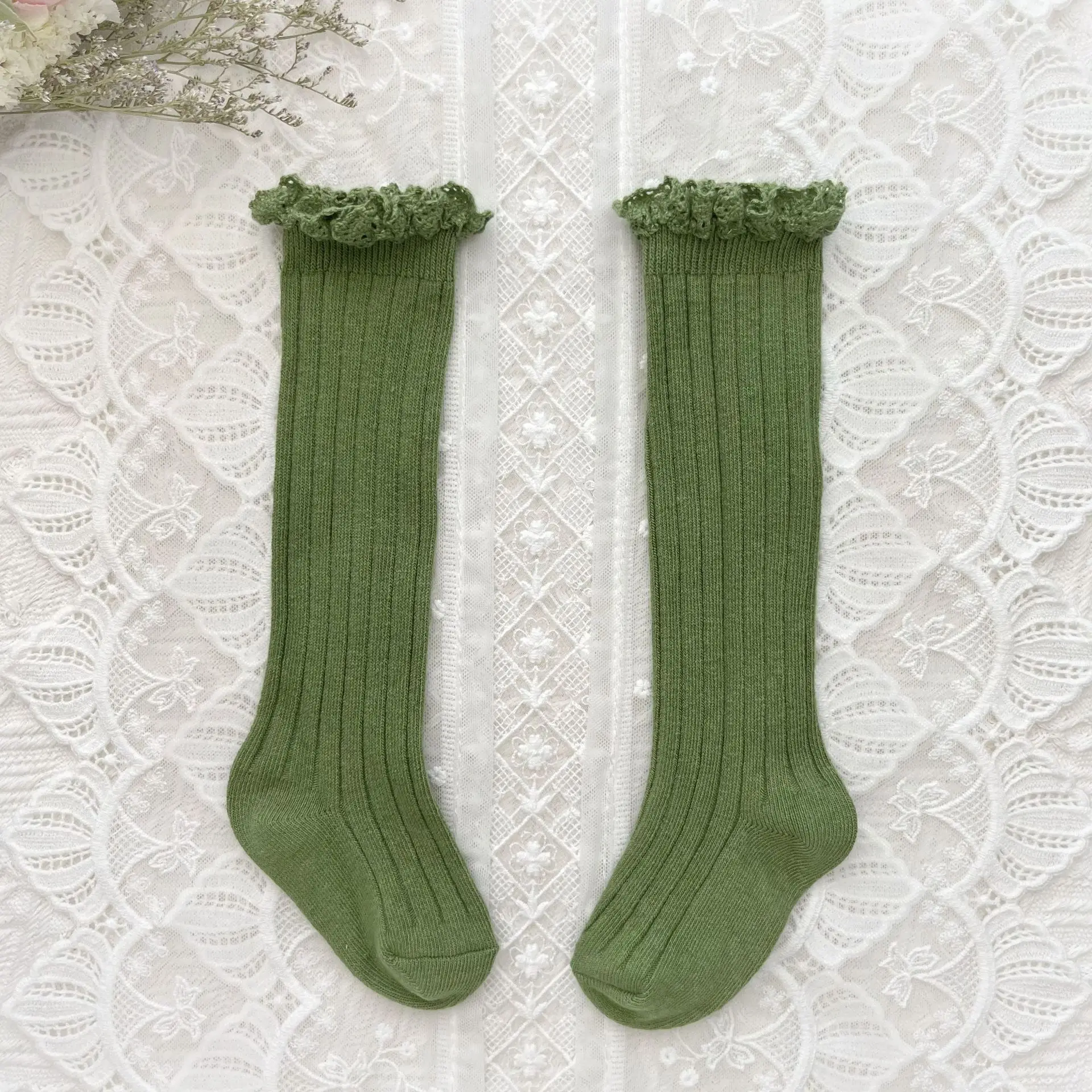 Kinder Kniestrümpfe Baby Mädchen Kleinkinder Lange weiche Baumwollsocke Spitze Blume Kinder Schuluniform Socken für 0-9 Jahre
