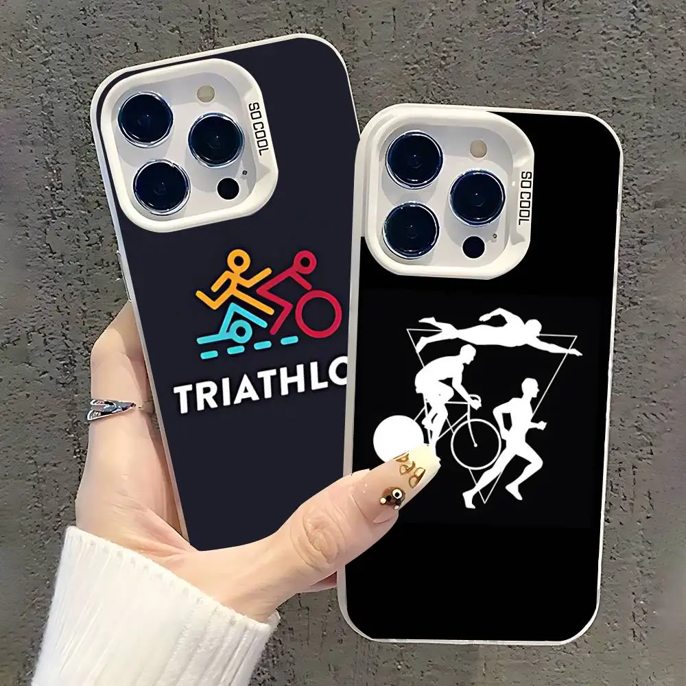 Triathlon Swim Bike Run Phone Case For iPhone 17,16,15,14,13,12,11,Pro,XS,Max,Plus,Mini,SE White Candy Matte Shockproof Cover
