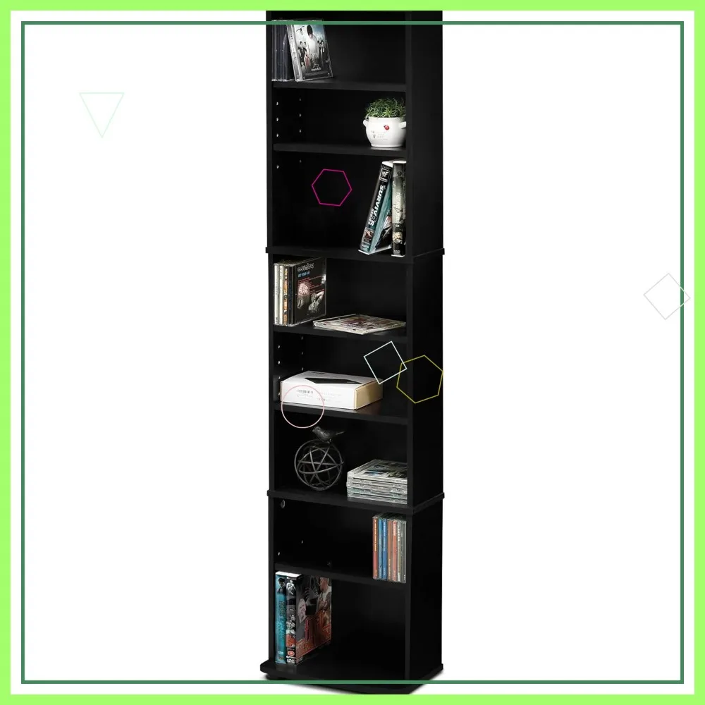 

8-Tier Tall Narrow DVD Shelf with Adjustable Shelves, CD Rack for Media Storage, Easy Assembly for Living Room and Home Office