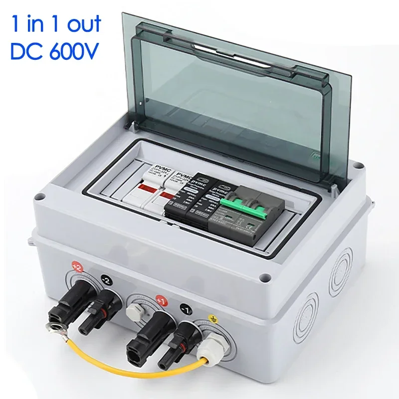 DC 600V 1 In 1 Out Solar Photovoltaic PV Combiner Box With Lightning Protection DC Fuse MCB SPD Waterproof Box IP65
