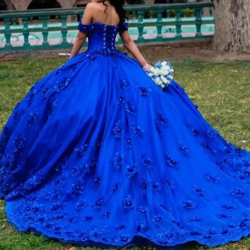 Customized Elegant Royal Blue Quinceanera Dresses Flower Sweet 14 16 Girl Prom Party vestidos de 15 años quinceañeras 2025 lujo