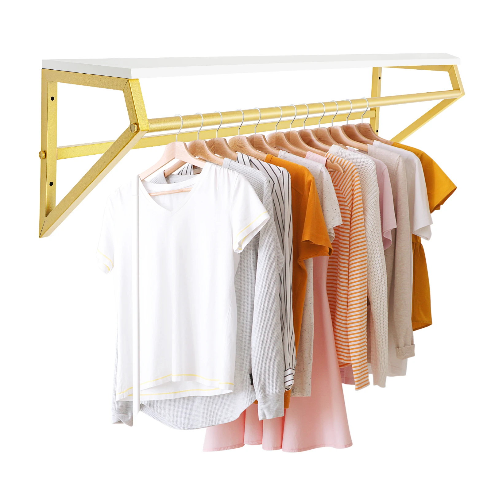 105*25*30cm Gold Wall-mounted Display Stand High Load-bearing Storage Rack Clothes Hanger with Top Rack