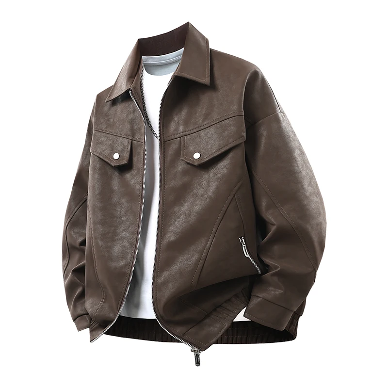

Men Sports Outdoor Leather Jacket Casual Young Men Loose Korean Version New Men's Leather Jacket Outdoor Wear Men's Clothing
