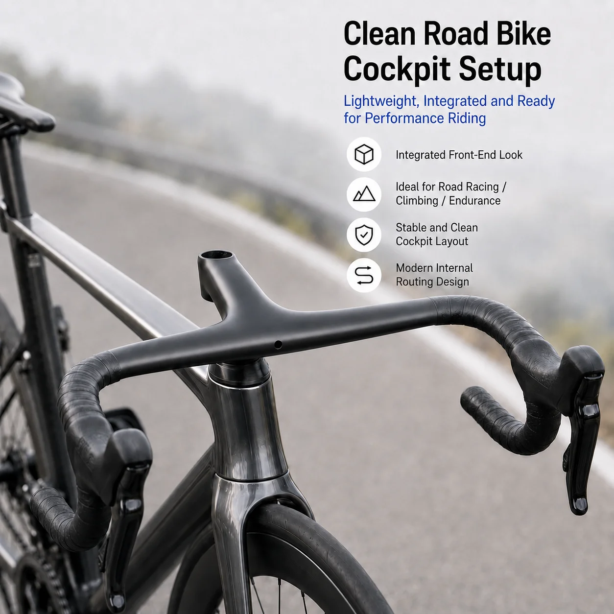 Carbon Integrated Road Bike Handlebar One Piece Drop Bar Stem 400/420/440mm Internal Routing 265g Light Cockpit