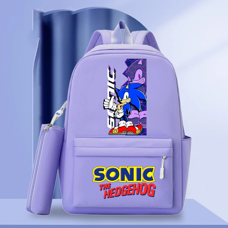 Soniced Backpack 2-piece Set Large Capacity Portable Backpack Student Cartoon Anime Pattern Backpack Pencil Case Birthday Gift