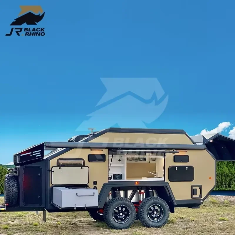 Hybrid Camping Trailer for Off-Road Adventure Travel Caravan with Luxury Kitchen Independent Suspension and Mobile