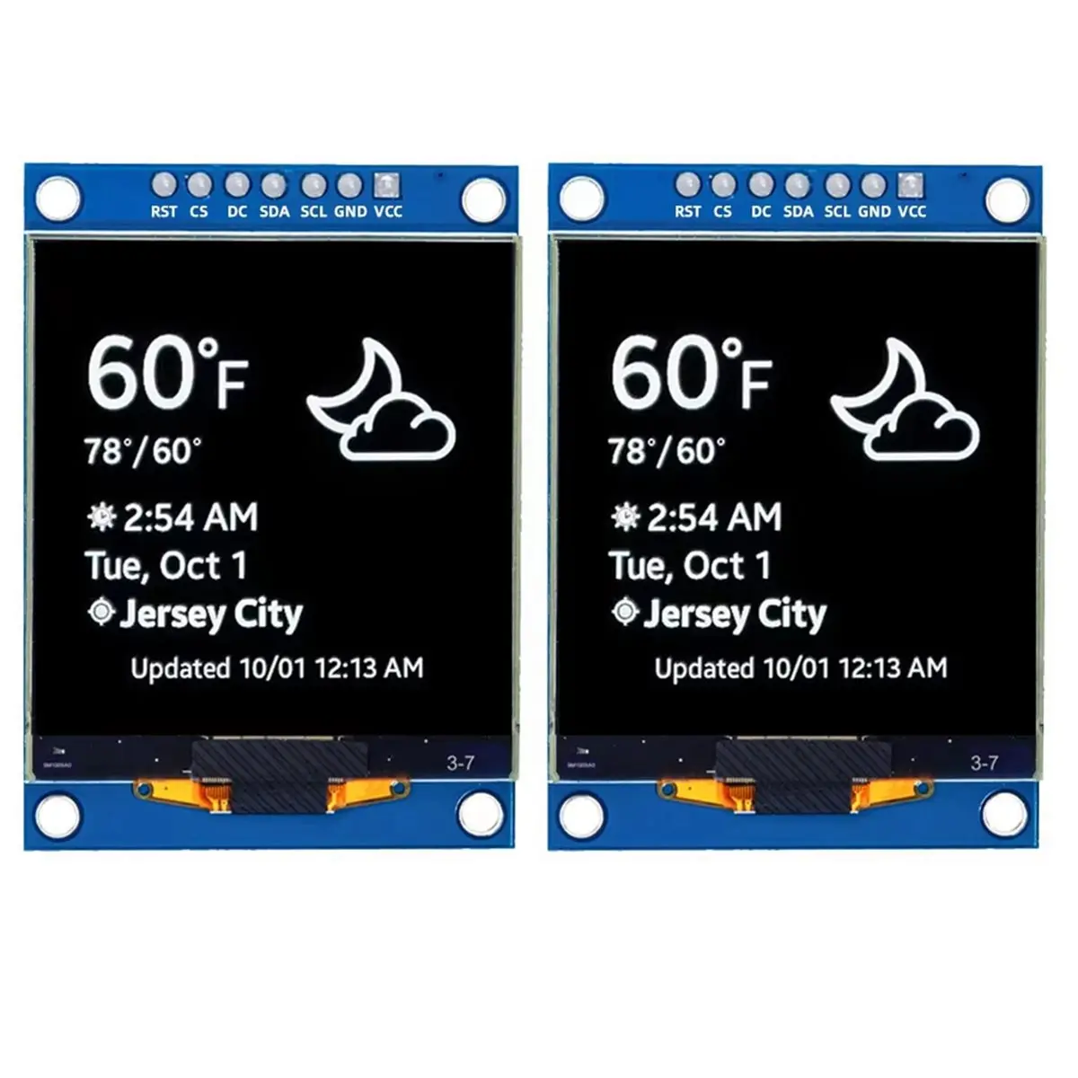 A73T 1.5-Inch OLED LCD Screen SH1107, Small 128x128 Display Module, 7-Pin Monochrome SPI Screen